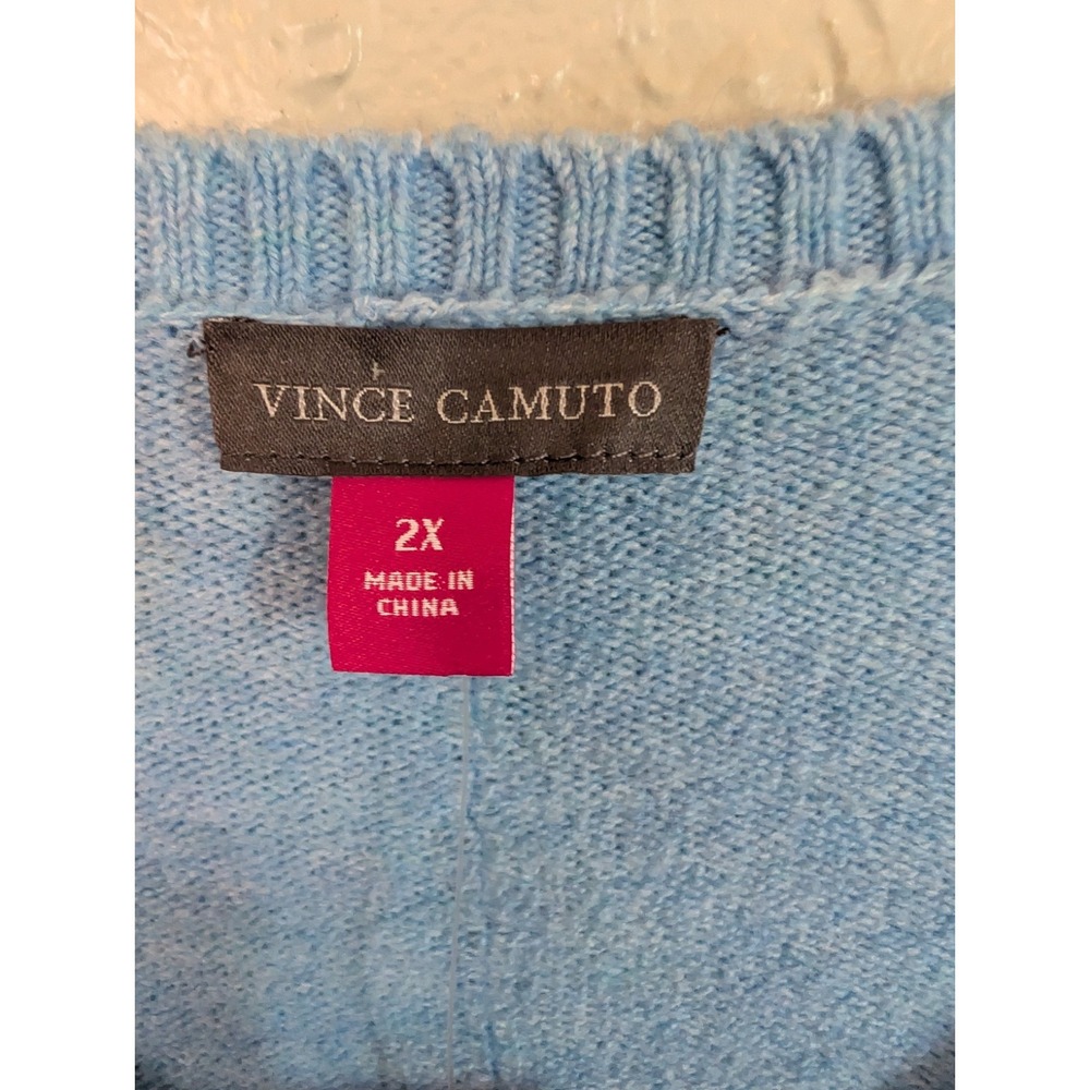 New Vince Camuto Women's Plus V Neck Sweater Long Sleeve Pullover Lt Blue 2x 3X - Picture 5 of 8